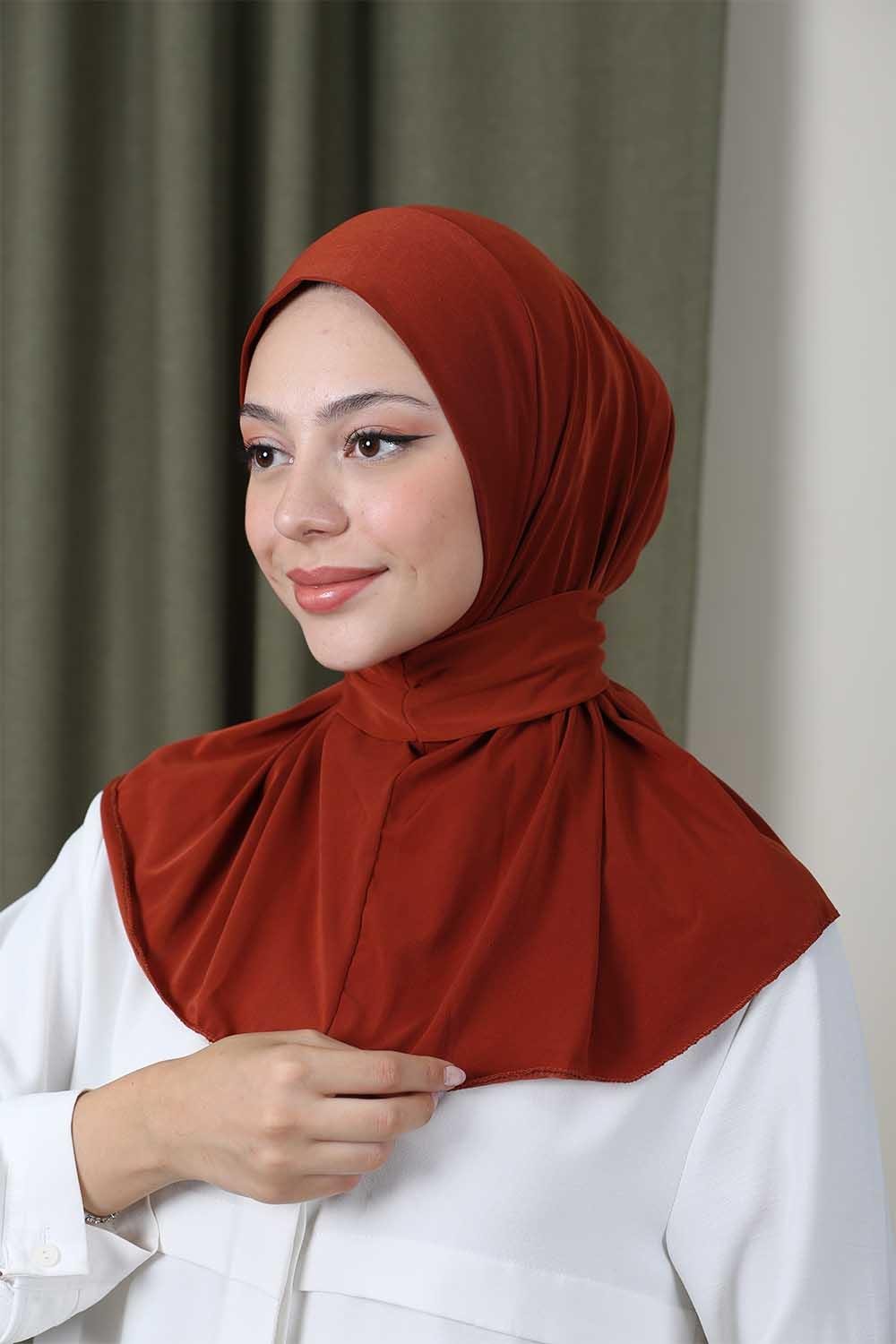 Çıtçıtlı Hijab Bone Kiremit