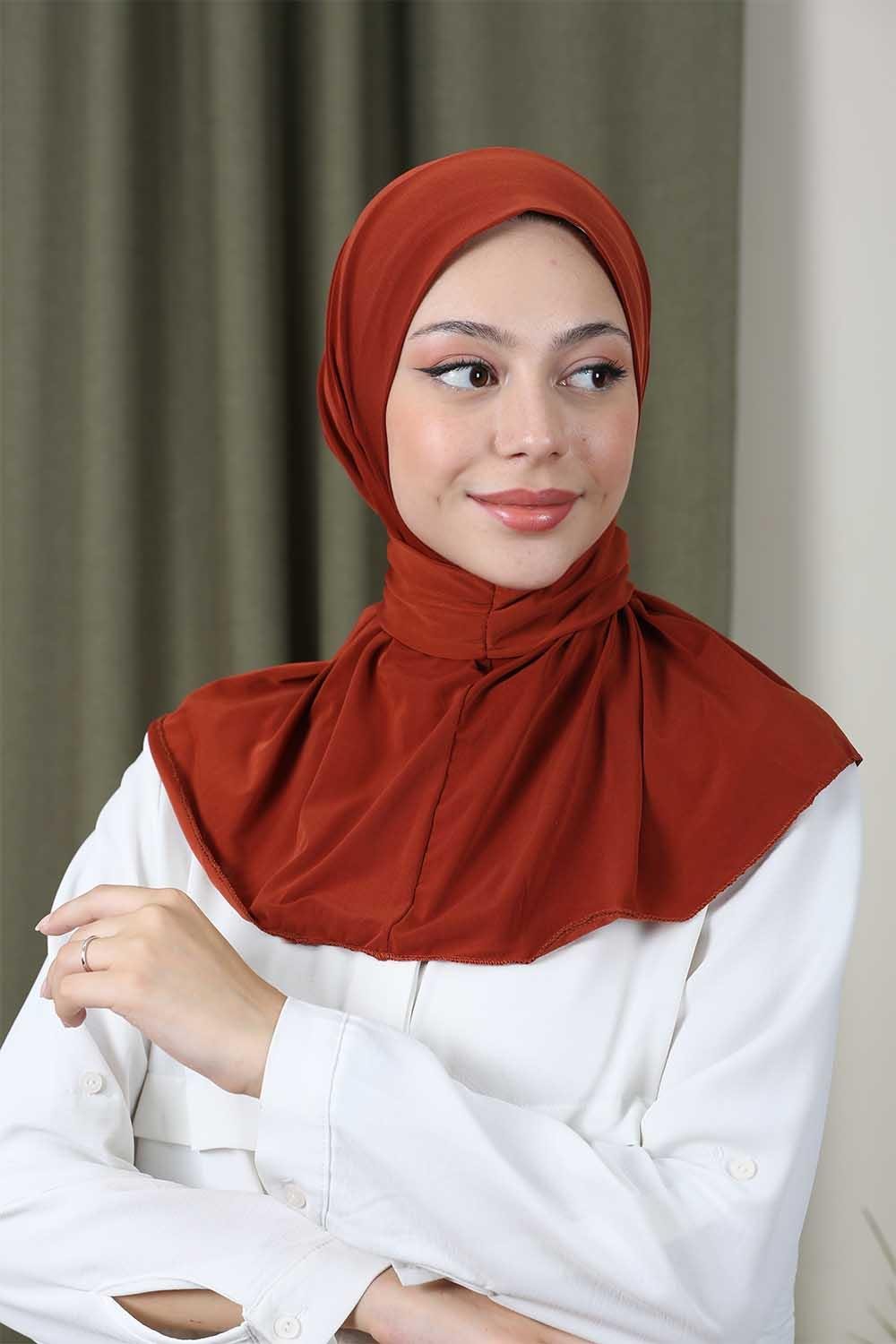 Çıtçıtlı Hijab Bone Kiremit