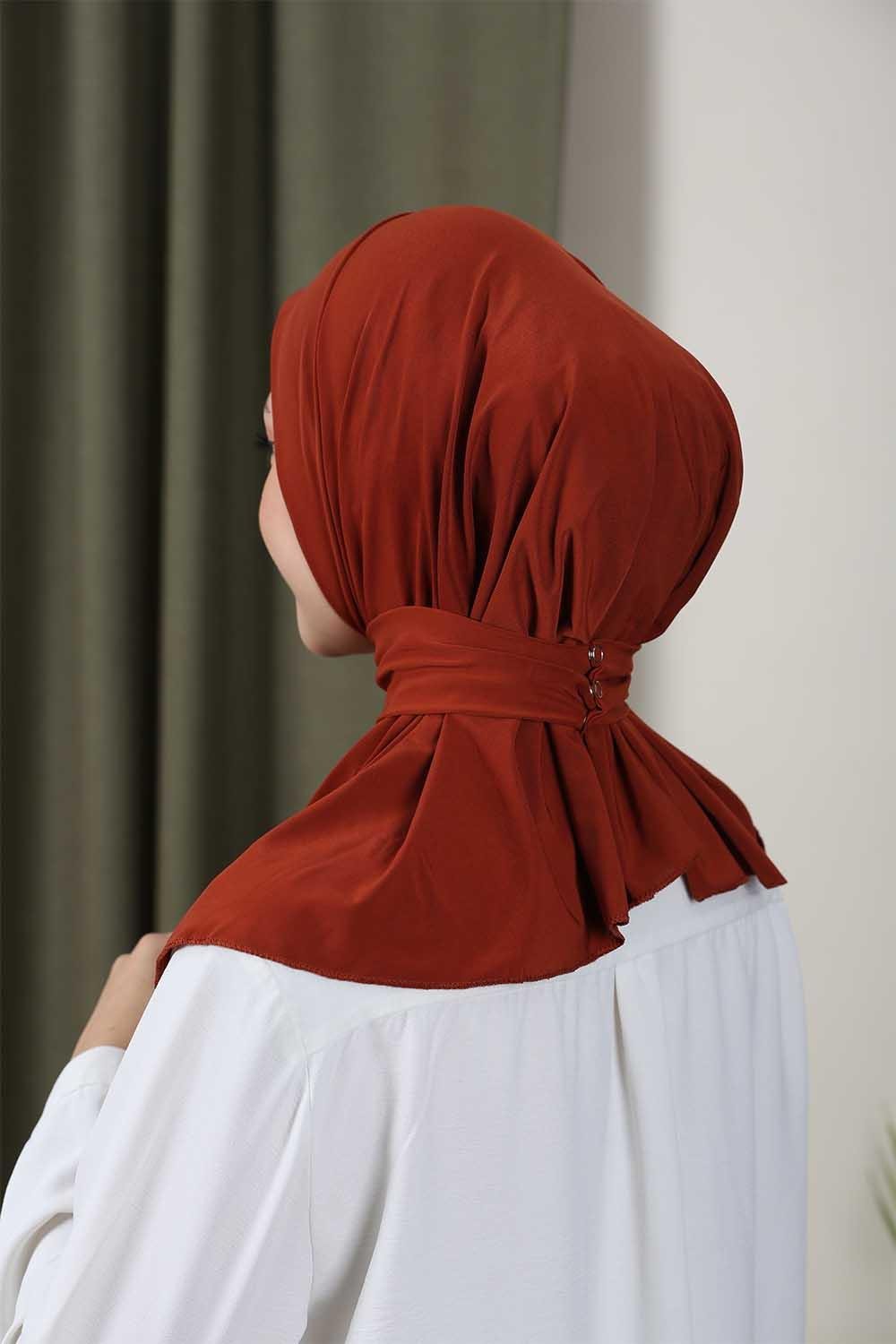 Çıtçıtlı Hijab Bone Kiremit