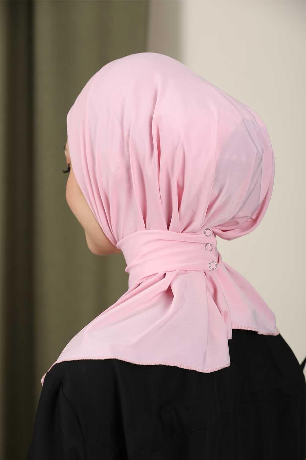 Çıtçıtlı Hijab Bone Pembe