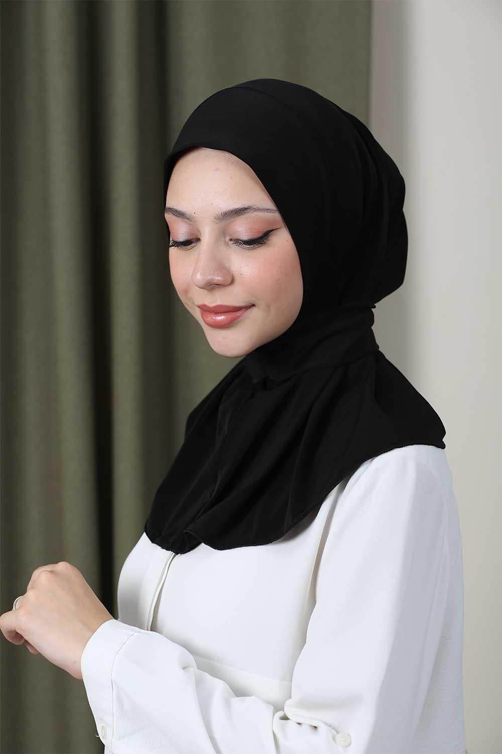 Çıtçıtlı Hijab Bone Siyah