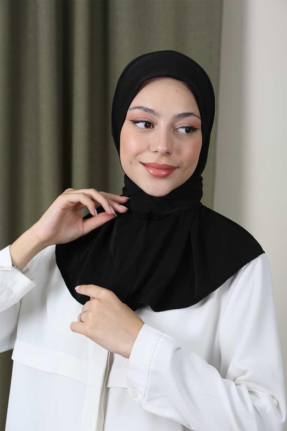 Çıtçıtlı Hijab Bone Siyah