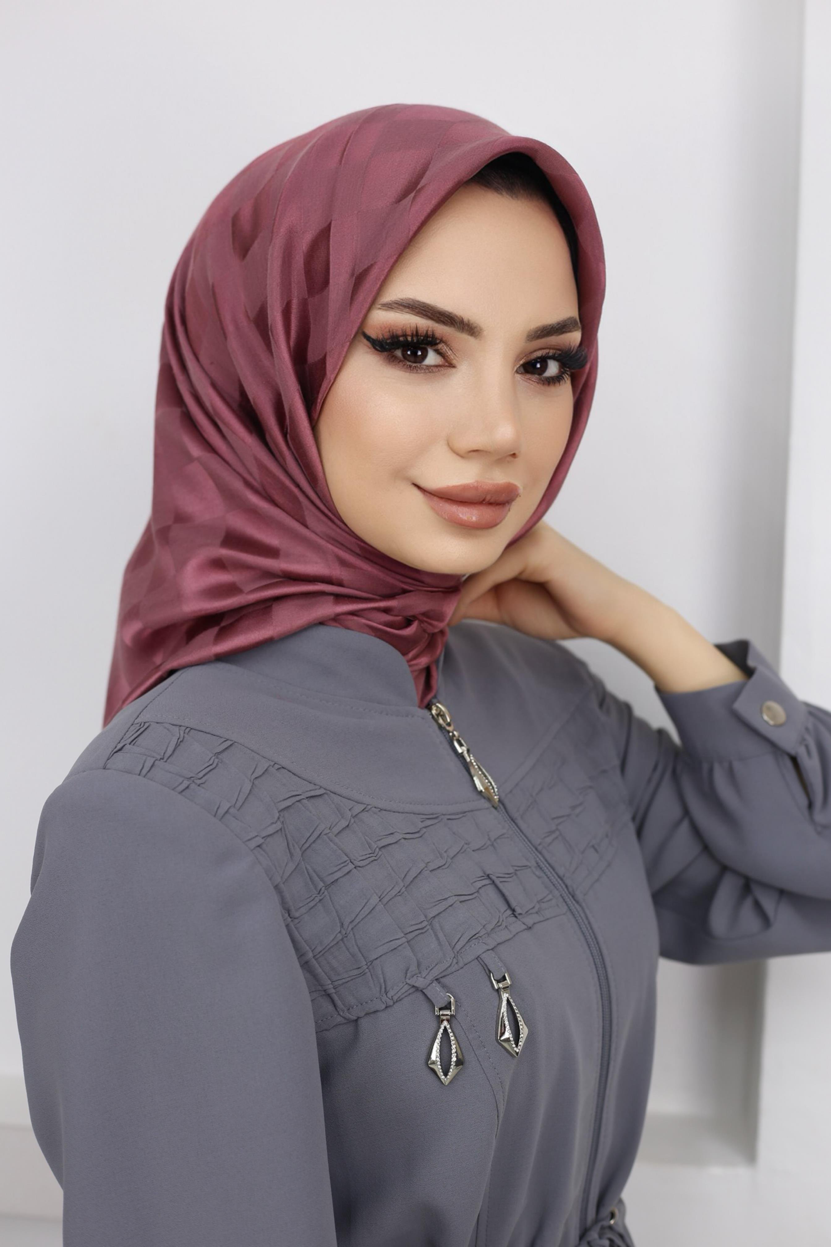 dama desen eşarp gül kurusu