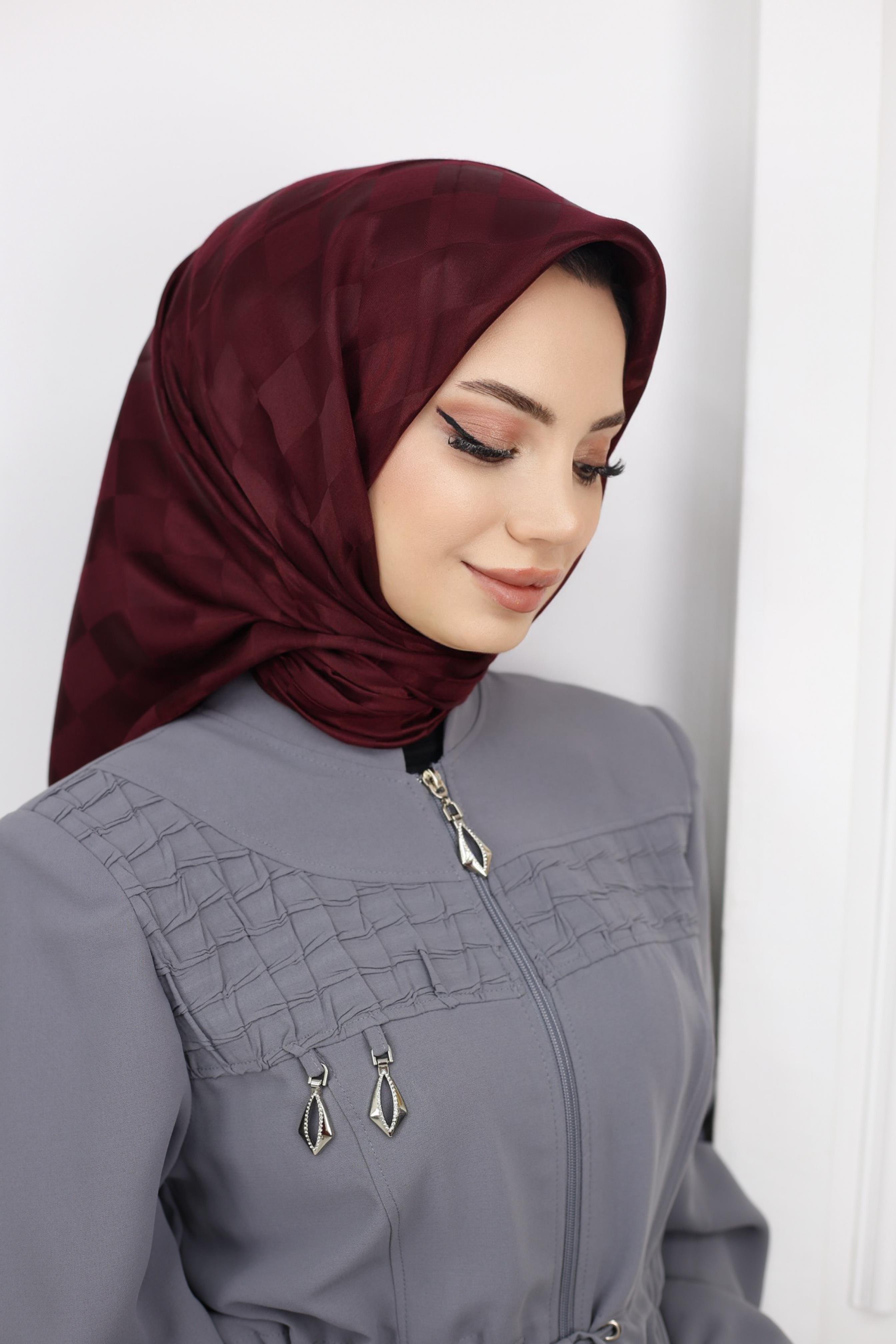 dama desen eşarp koyu bordo