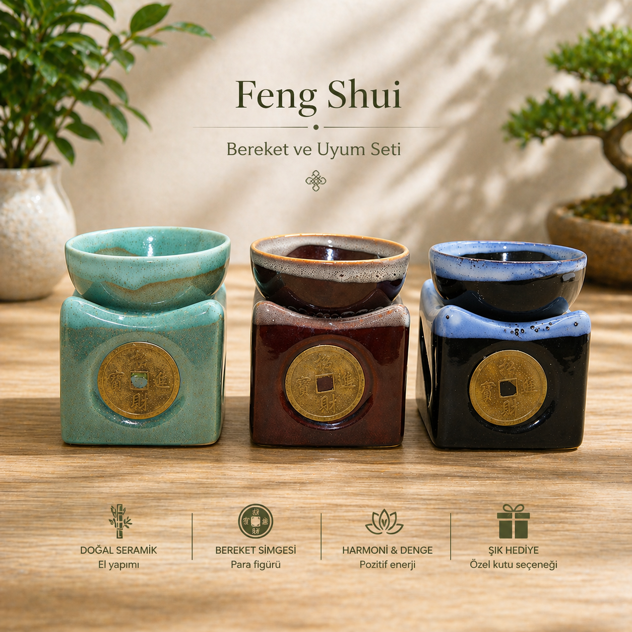 Feng Shui Paralı Seramik Buhurdanlık
