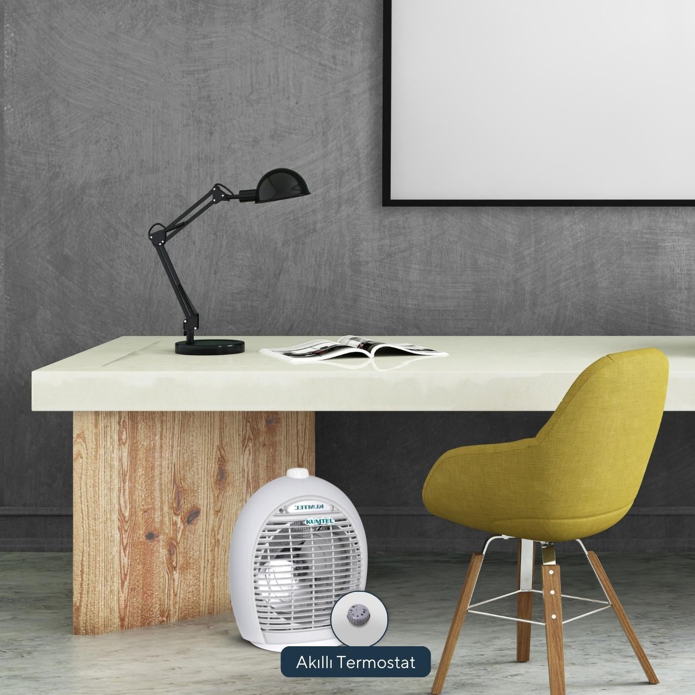 KUMTEL Fanlı Isıtıcı Termostatlı 2000 W LX-6331 T Gri