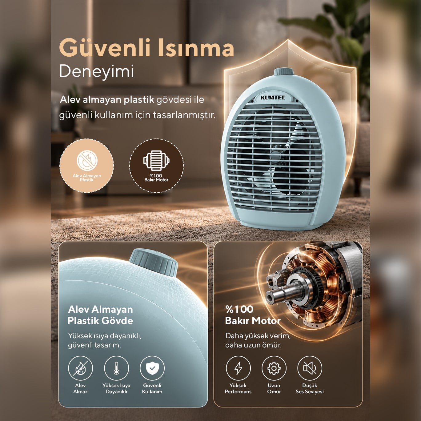 Kumtel 2000 W 3 Kademeli Sıcak-Soğuk Üflemeli Elektrikli Fanlı Isıtıcı Mavi LX-6331