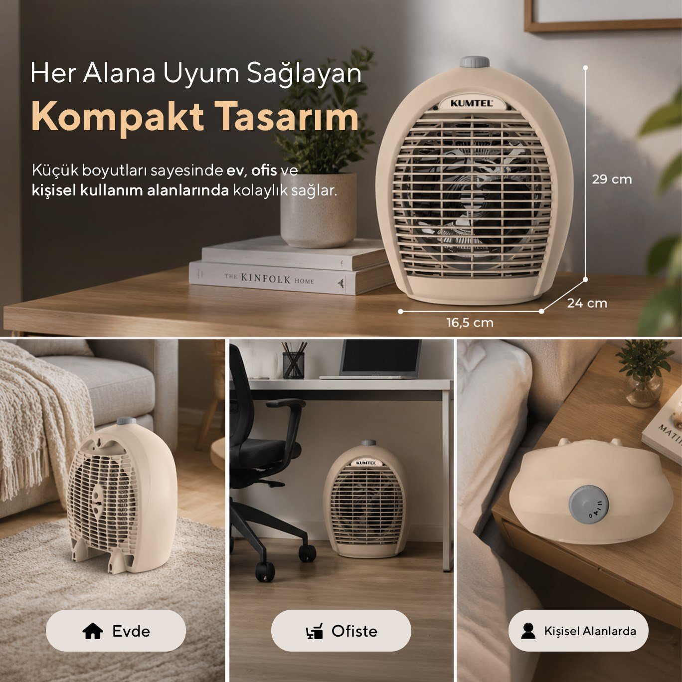 Kumtel 2000 W 3 Kademeli Sıcak-Soğuk Üflemeli Elektrikli Fanlı Isıtıcı Bej LX-6331