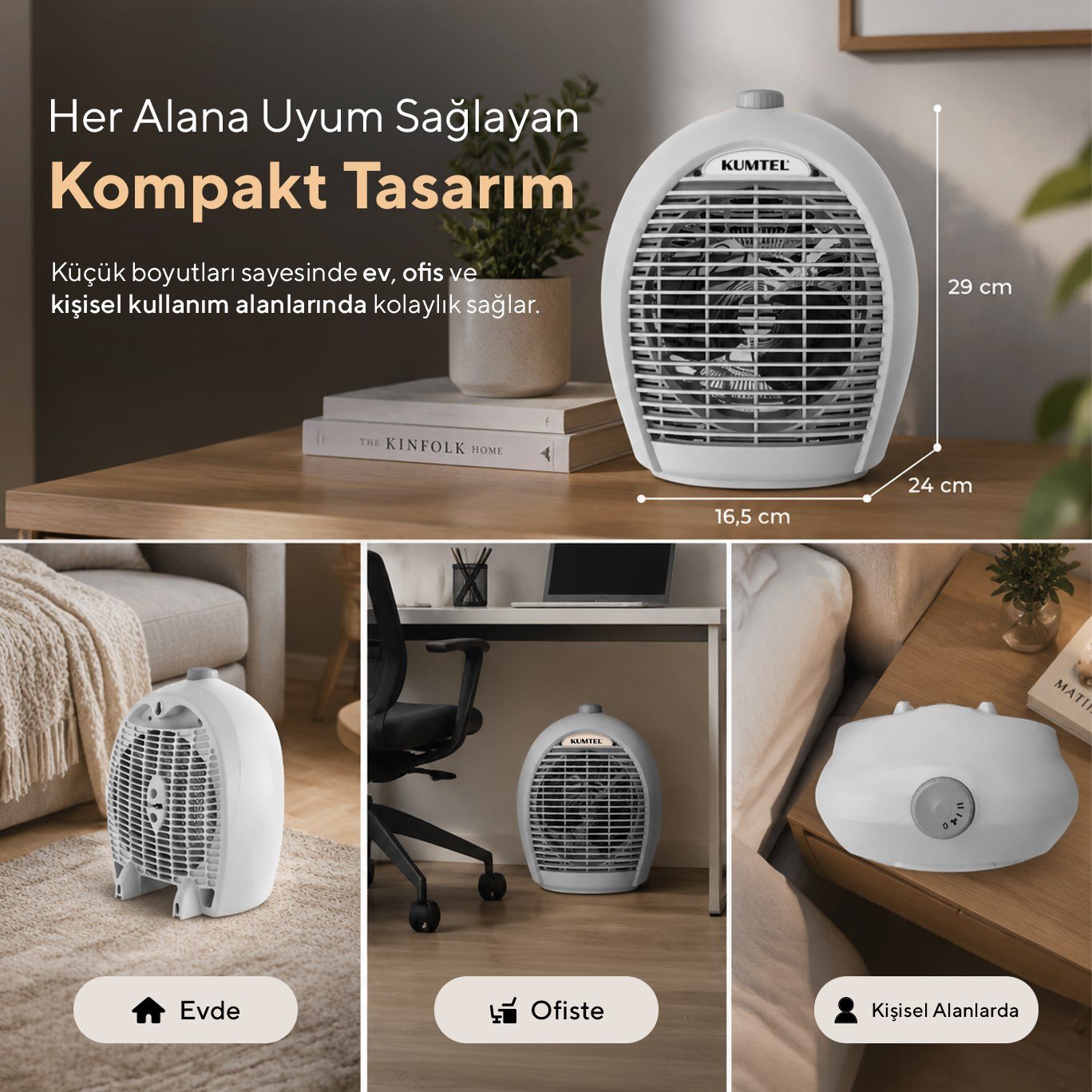 Kumtel 2000 W 3 Kademeli Sıcak-Soğuk Üflemeli Elektrikli Fanlı Isıtıcı Gri LX-6331