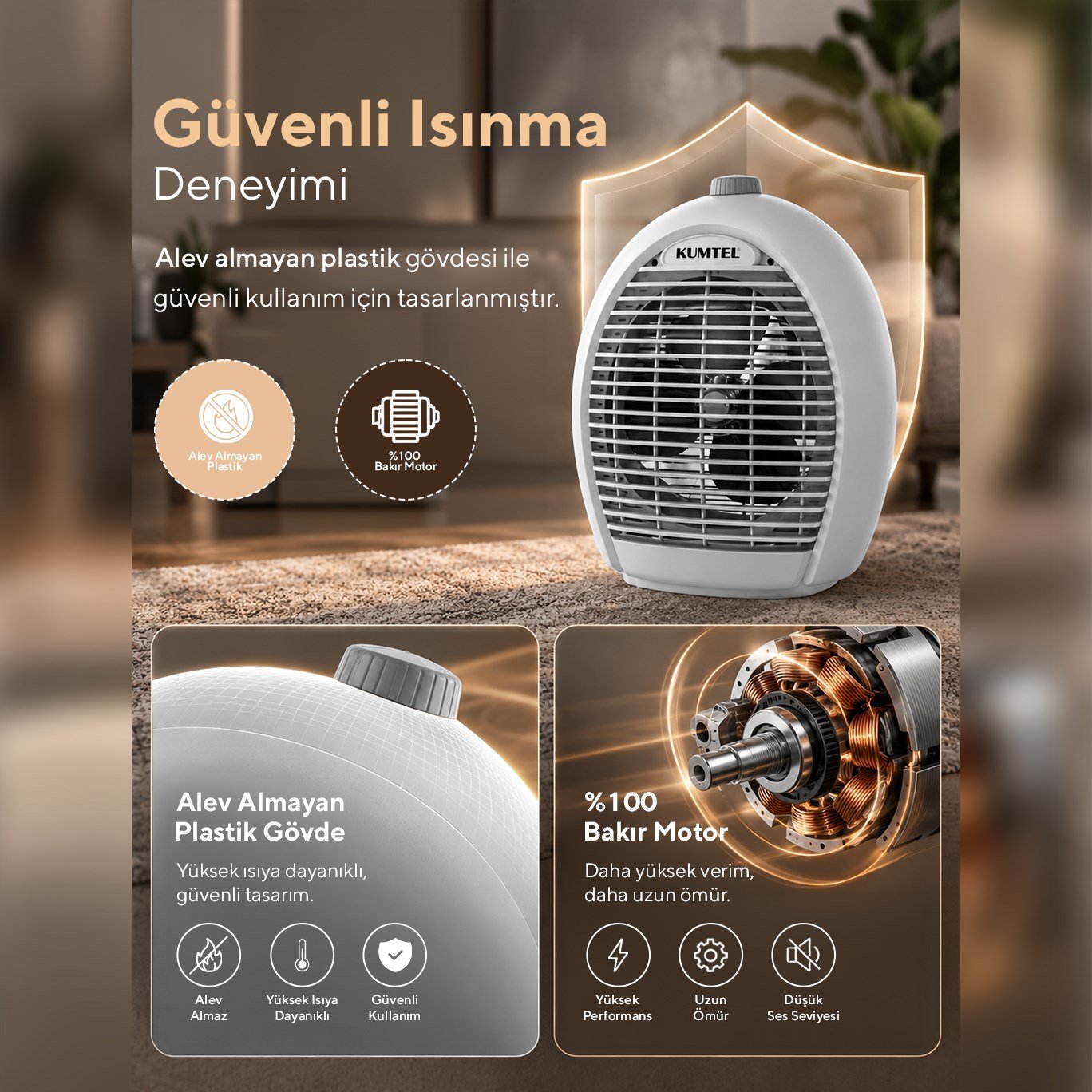 Kumtel 2000 W 3 Kademeli Sıcak-Soğuk Üflemeli Elektrikli Fanlı Isıtıcı Gri LX-6331