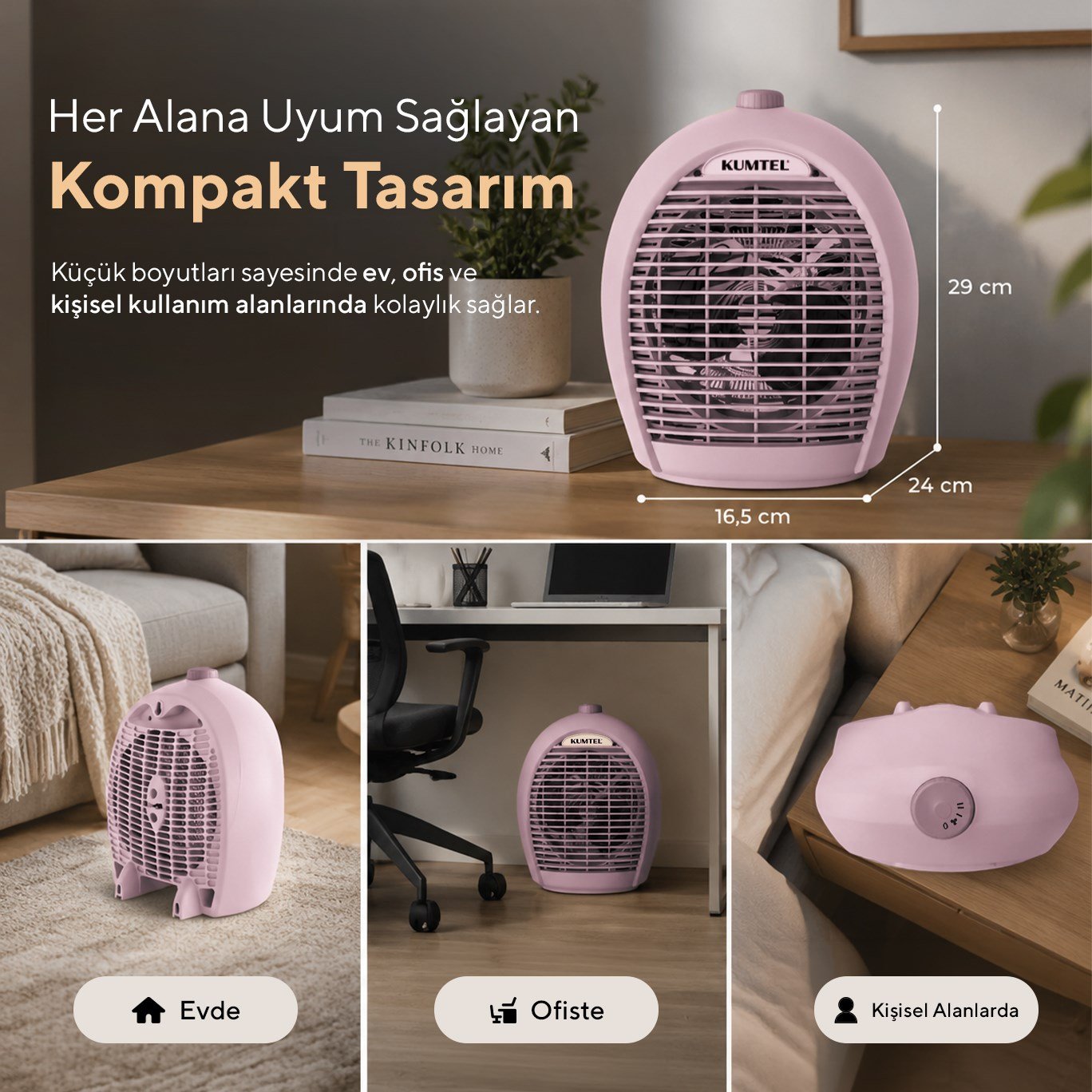 Kumtel 2000 W 3 Kademeli Sıcak-Soğuk Üflemeli Elektrikli Fanlı Isıtıcı Pembe LX-6331