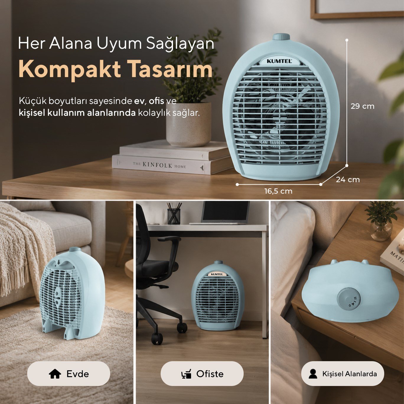 Kumtel 2000 W 3 Kademeli Sıcak-Soğuk Üflemeli Elektrikli Fanlı Isıtıcı Mavi LX-6331