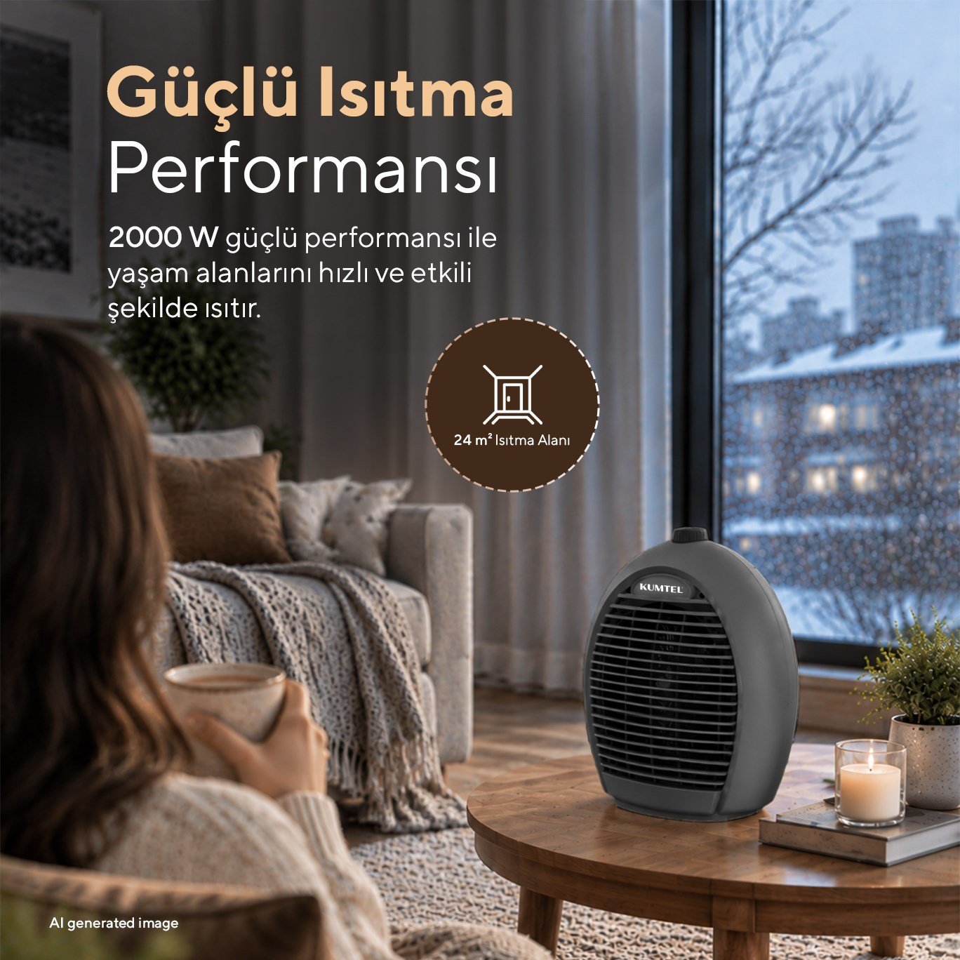 Kumtel 2000 W 3 Kademeli Sıcak-Soğuk Üflemeli Elektrikli Fanlı Isıtıcı Füme LX-6331