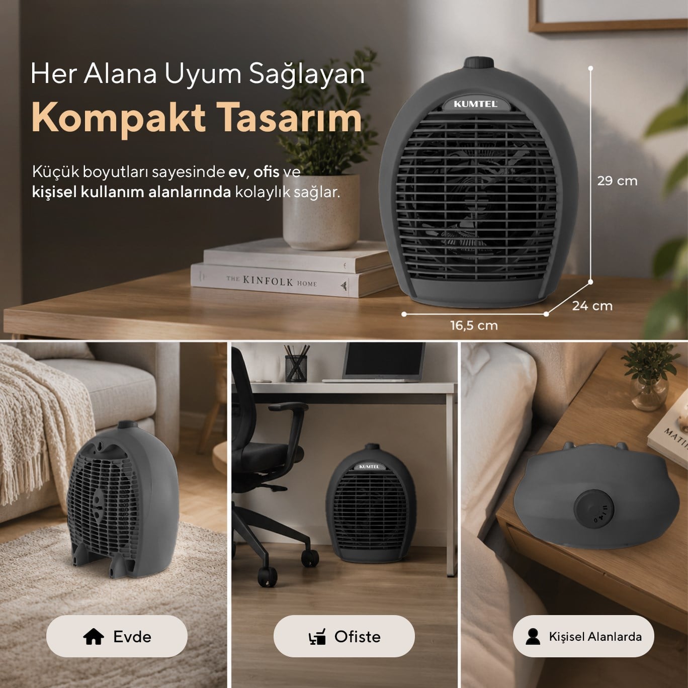 Kumtel 2000 W 3 Kademeli Sıcak-Soğuk Üflemeli Elektrikli Fanlı Isıtıcı Füme LX-6331
