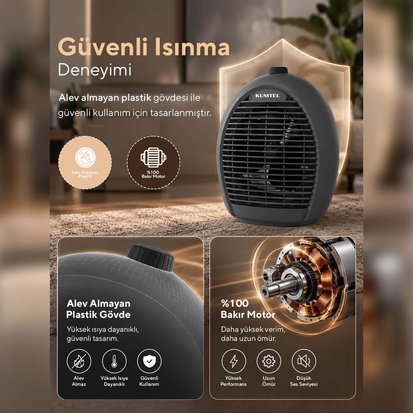 Kumtel 2000 W 3 Kademeli Sıcak-Soğuk Üflemeli Elektrikli Fanlı Isıtıcı Füme LX-6331