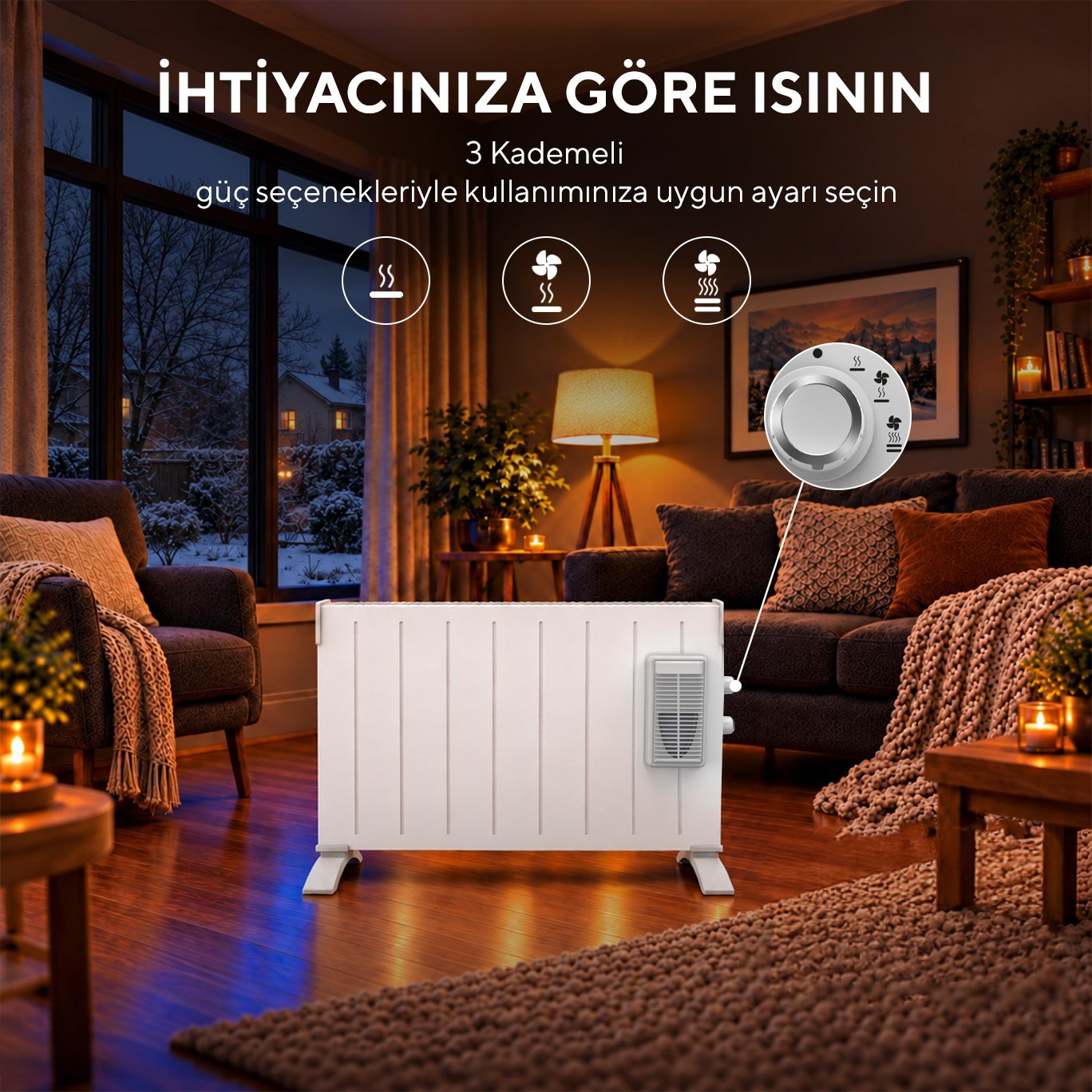 Kumtel 2000 W 3 Kademeli Termostatlı Fanlı Beyaz Konvektör Isıtıcı HC-2948