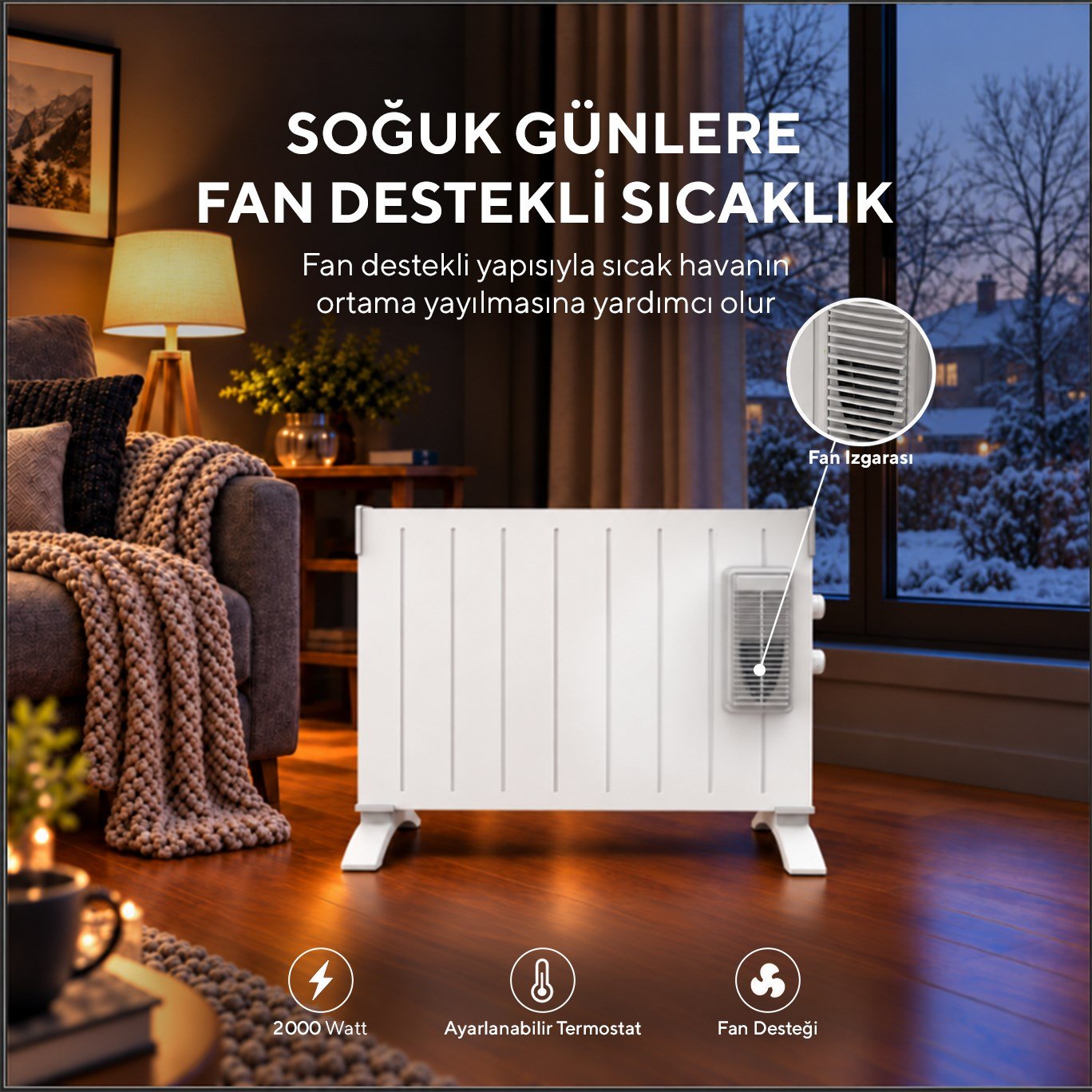 Kumtel 2000 W 3 Kademeli Termostatlı Fanlı Beyaz Konvektör Isıtıcı HC-2948