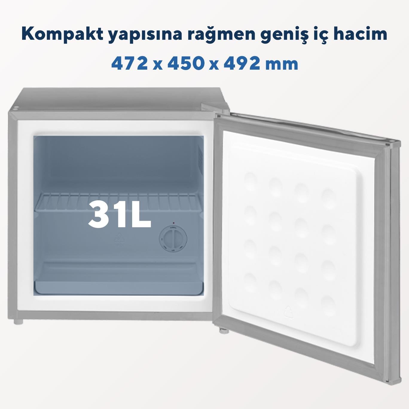 KUMTEL 31L Mini Dondurucu Silver HFR-50SL