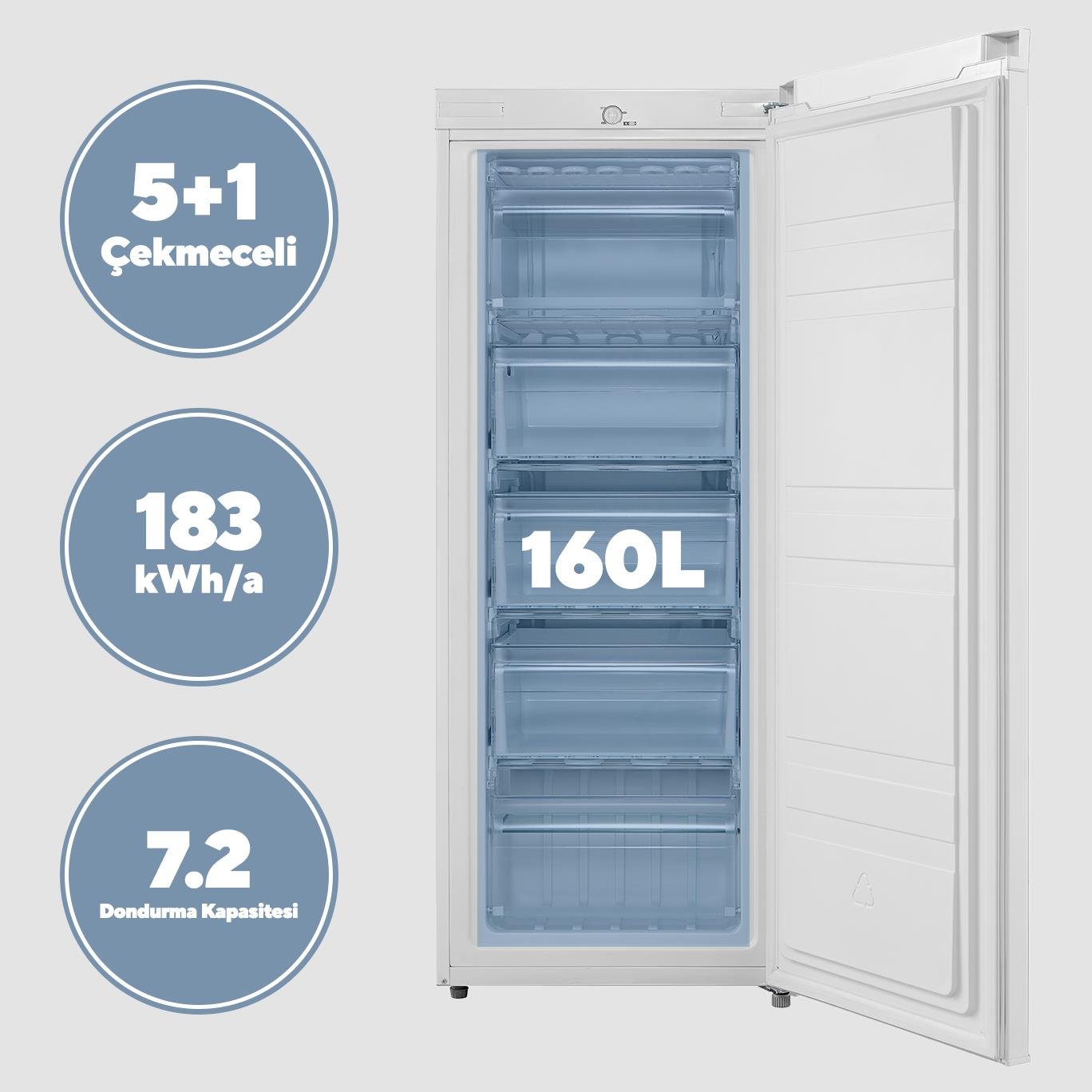 KUMTEL 5 Çekmeceli  Dikey Derin Dondurucu 160L HFR-160