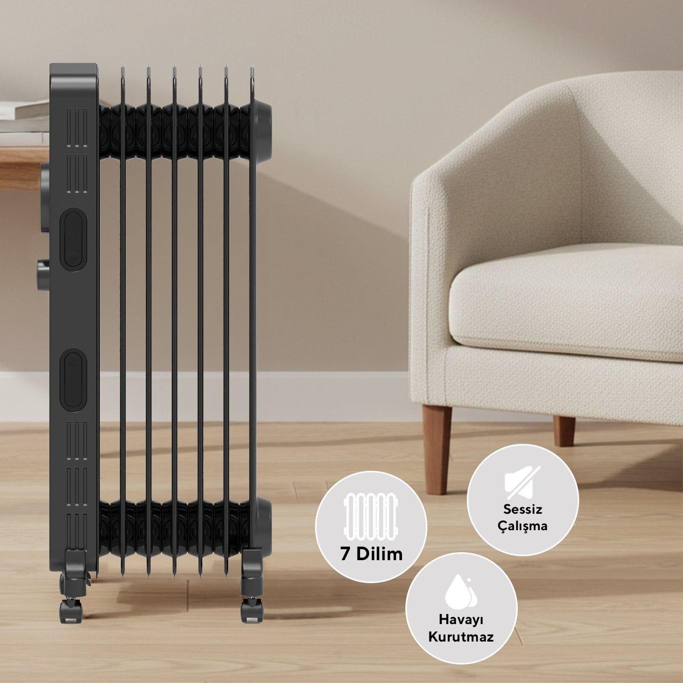 Kumtel 7 Dilim Siyah Elektrikli Yağlı Radyatör Isıtıcı KUM-1220S