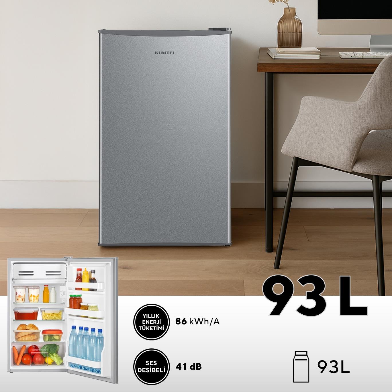 KUMTEL 93L Silver Büro Tipi Buzdolabı HMB-110
