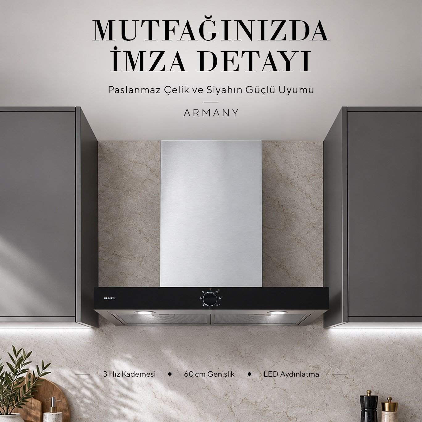 Kumtel Armany 60 cm İnox Davlumbaz