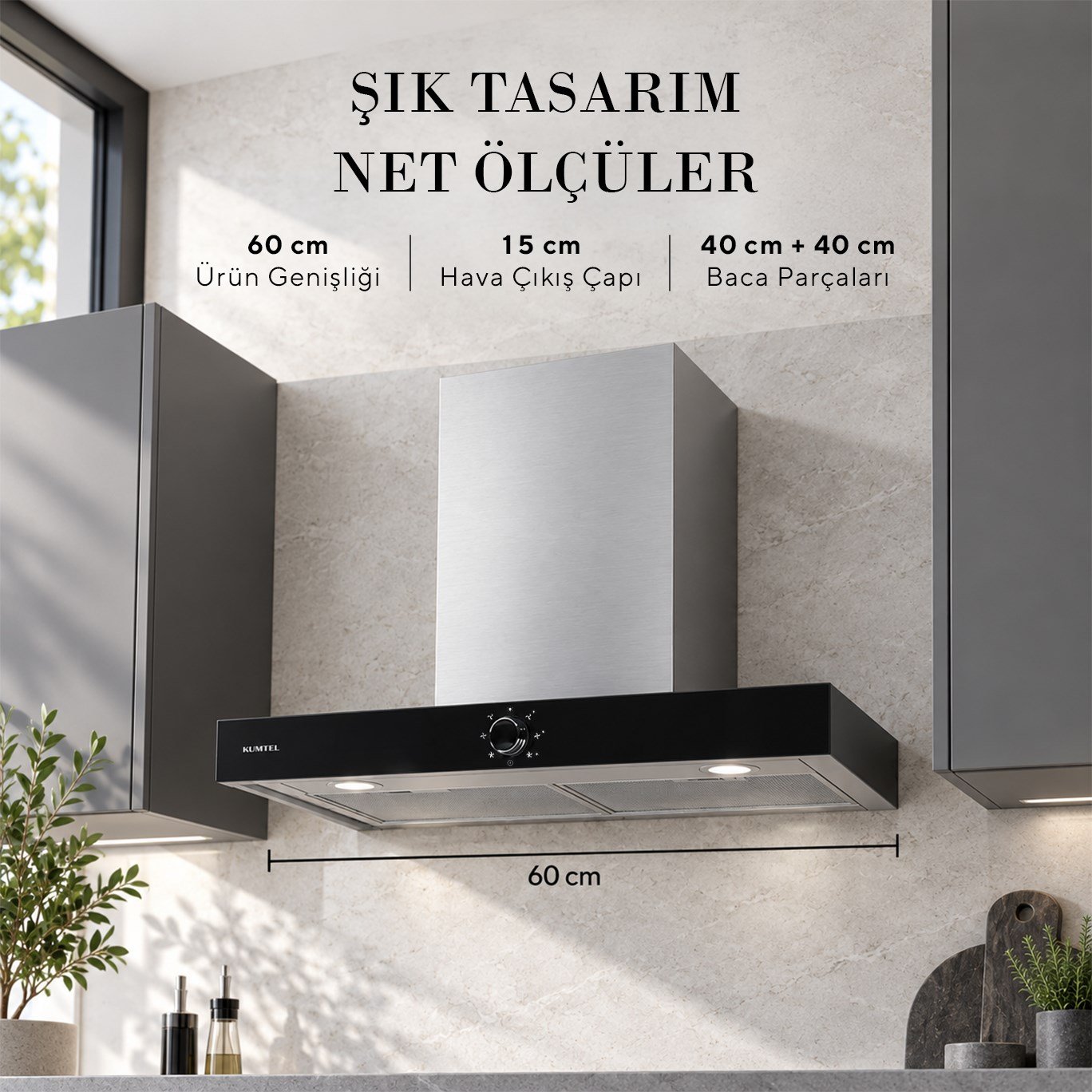 Kumtel Armany 60 cm İnox Davlumbaz