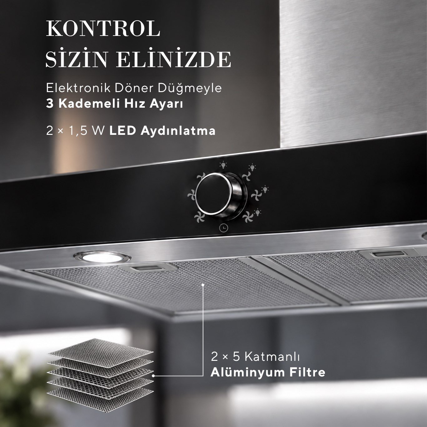 Kumtel Armany 60 cm İnox Davlumbaz