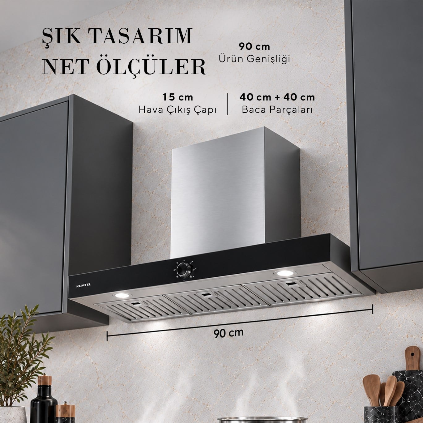 Kumtel Armany 90 cm İnox Davlumbaz