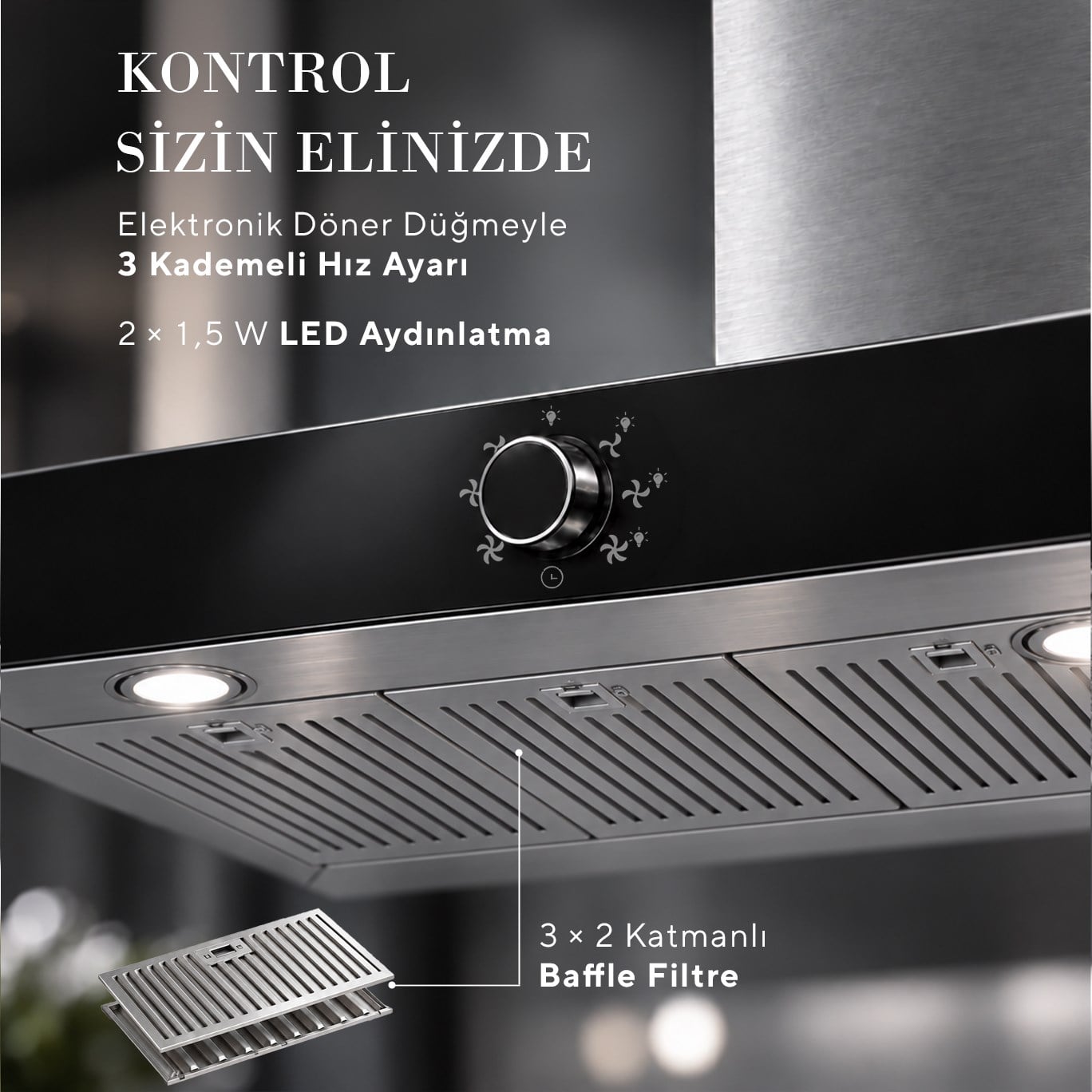 Kumtel Armany 90 cm İnox Davlumbaz