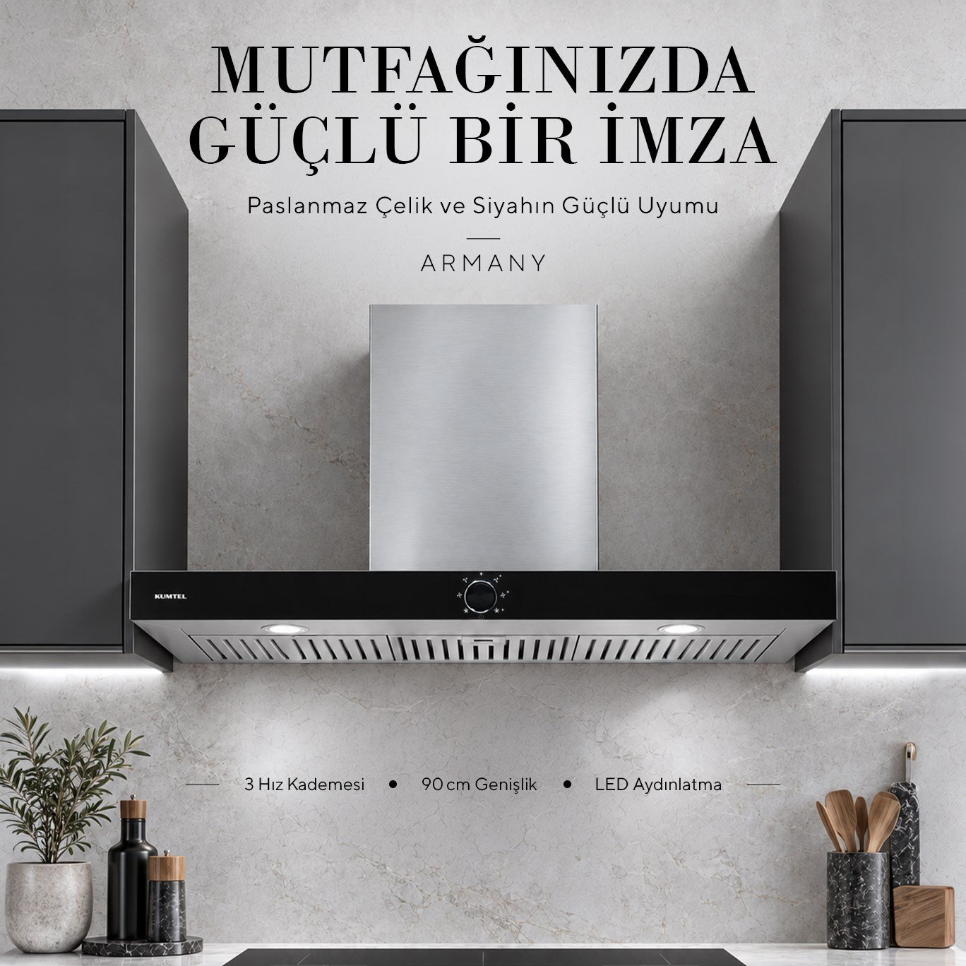 Kumtel Armany 90 cm İnox Davlumbaz