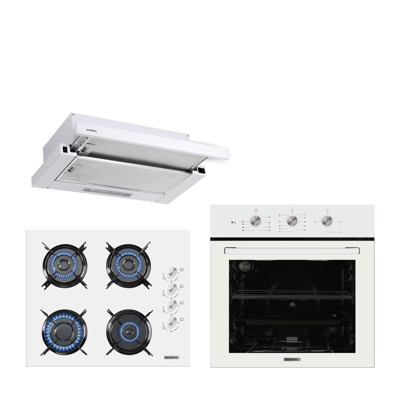 Kumtel Beyaz Aspiratörlü Dizayn Ankastre Set