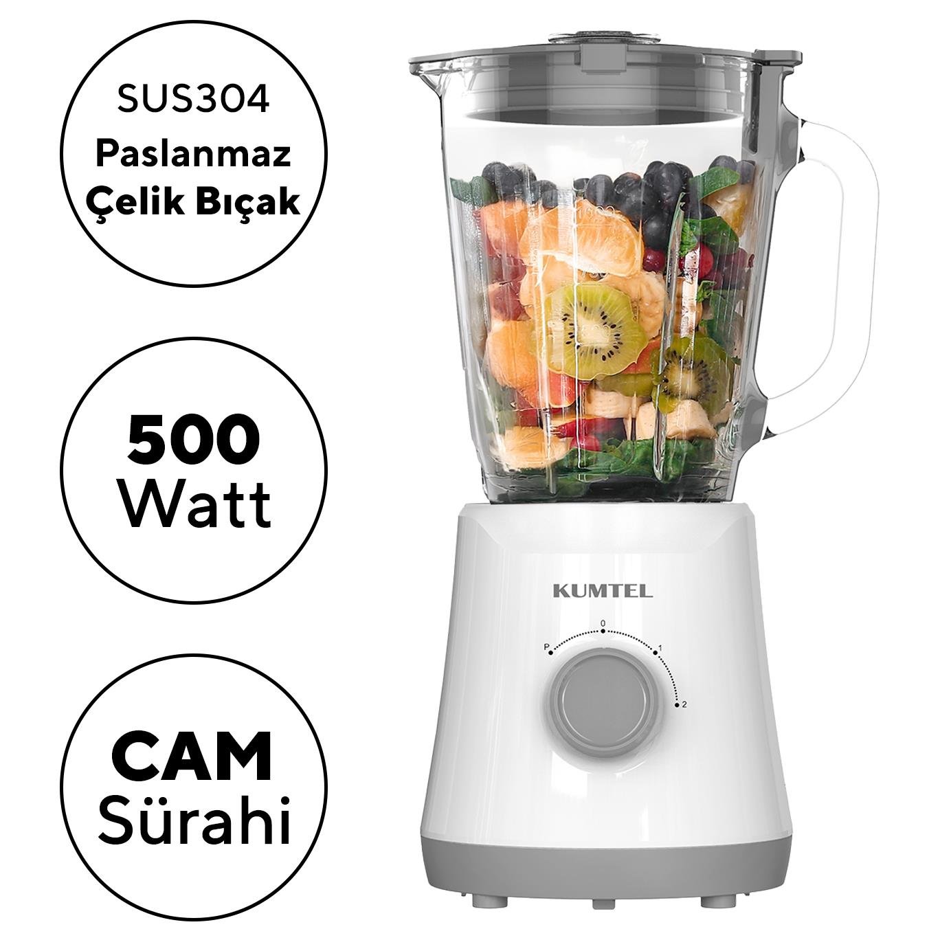 Kumtel Cam Sürahili Smoothie Blender Beyaz HTB-06