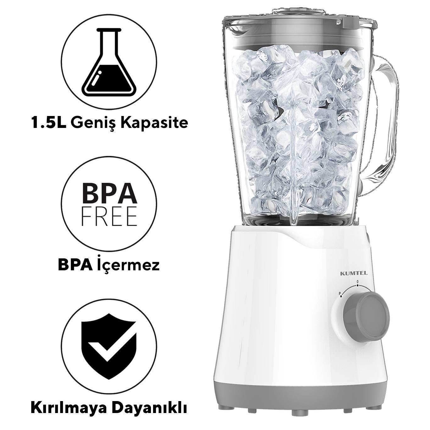 Kumtel Cam Sürahili Smoothie Blender Beyaz HTB-06