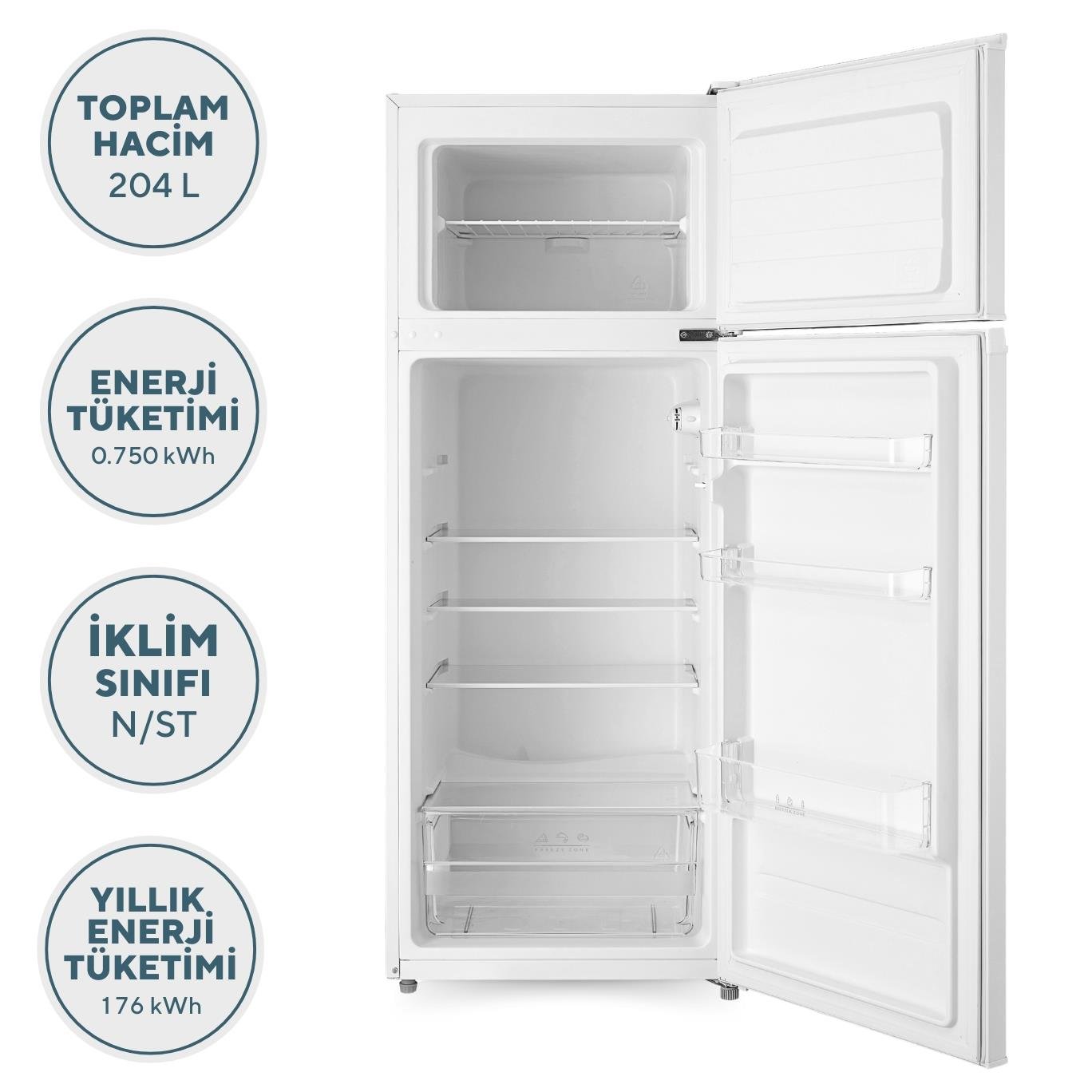 Kumtel Çift Kapılı Buzdolabı 204L HTMF-210