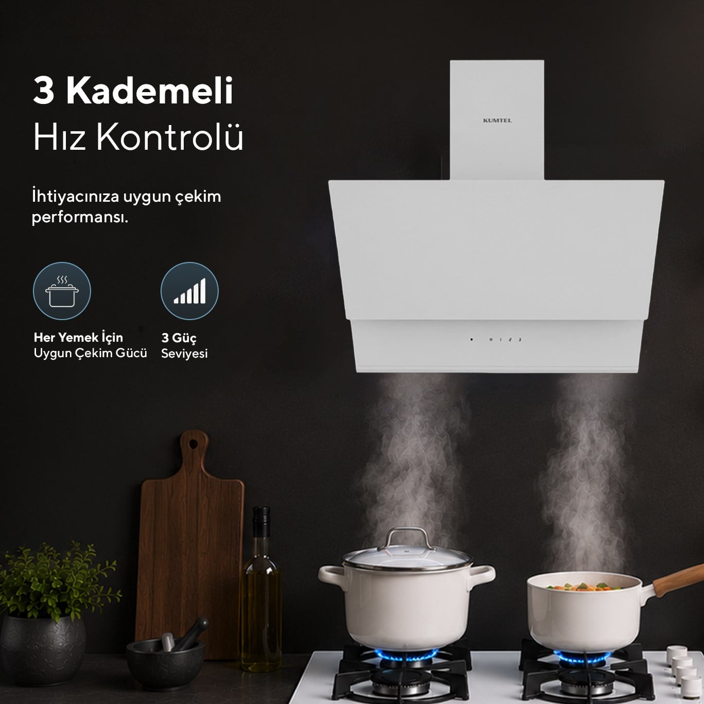 Kumtel DA5-895 Beyaz Dokunmatik Cam Davlumbaz 50 cm