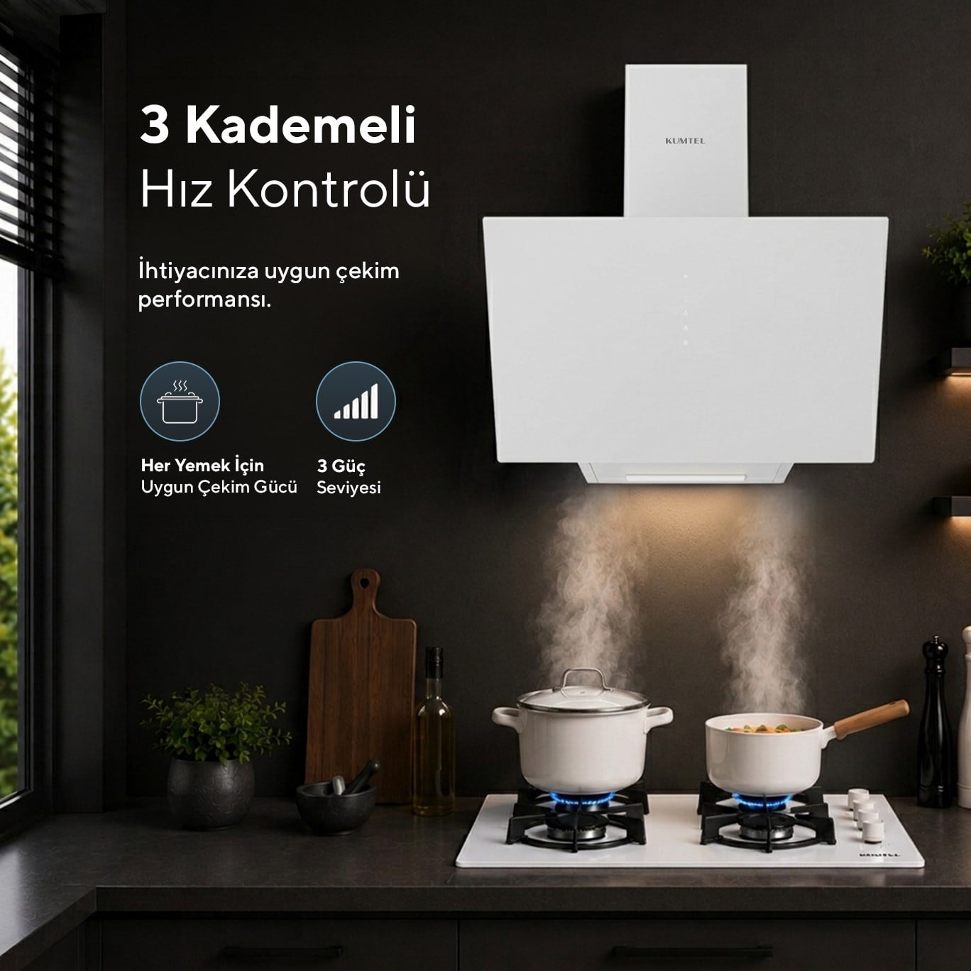 Kumtel DA6-825 Beyaz Dokunmatik Cam Davlumbaz