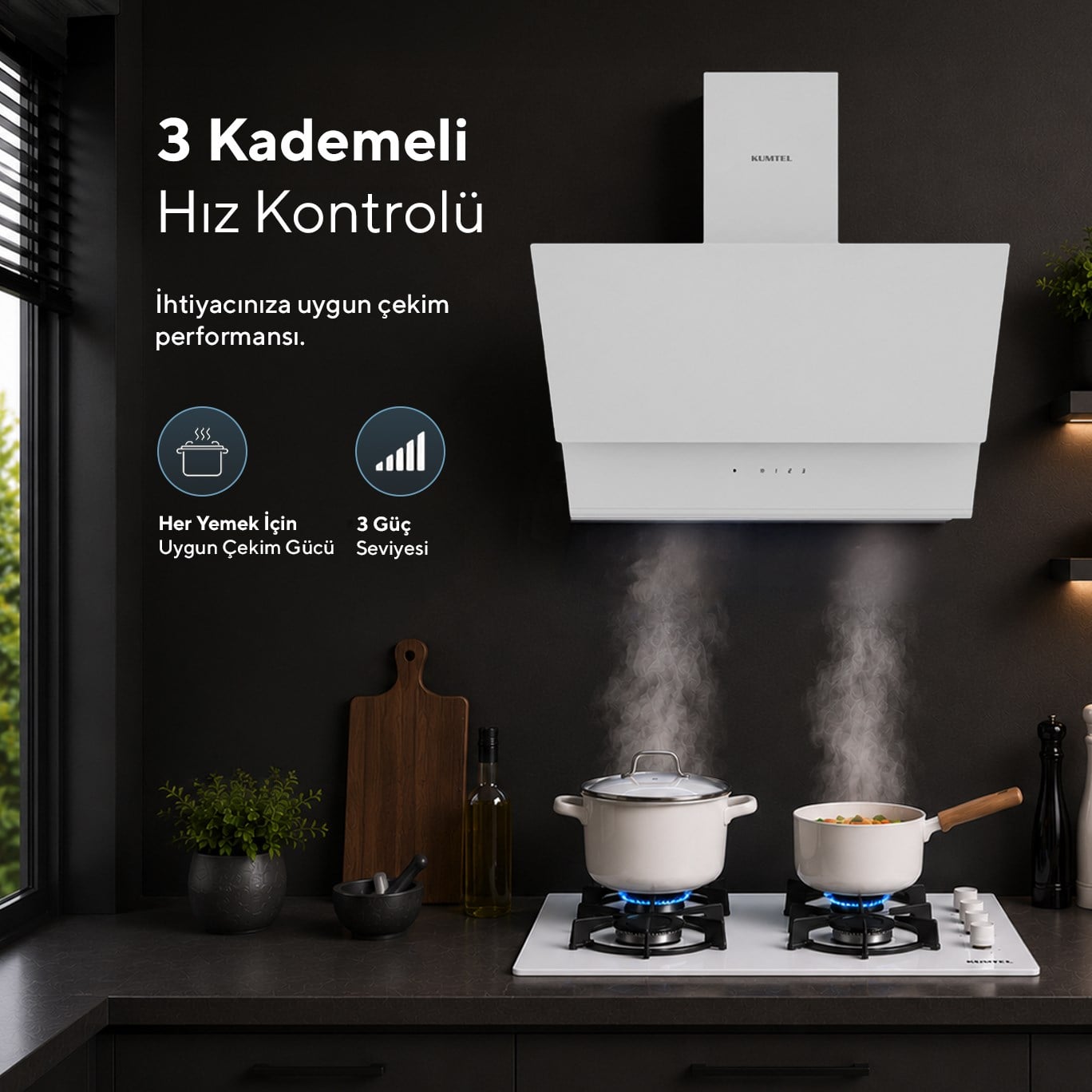 Kumtel DA6-895 Beyaz Dokunmatik Cam Davlumbaz 50 cm