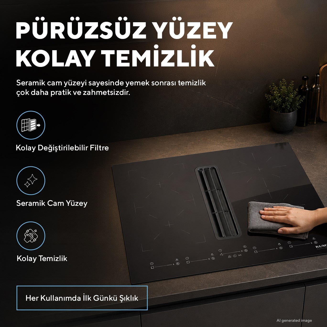Kumtel Davlumbaz Entegreli İndüksiyon Ocak HFLOW-6074