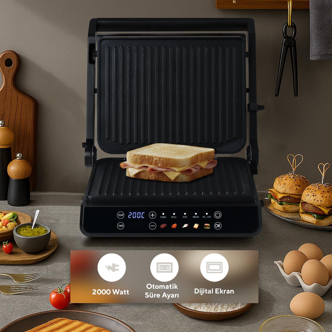 Kumtel Dijital Tost ve Izgara Makinesi 2000 W TTM-10