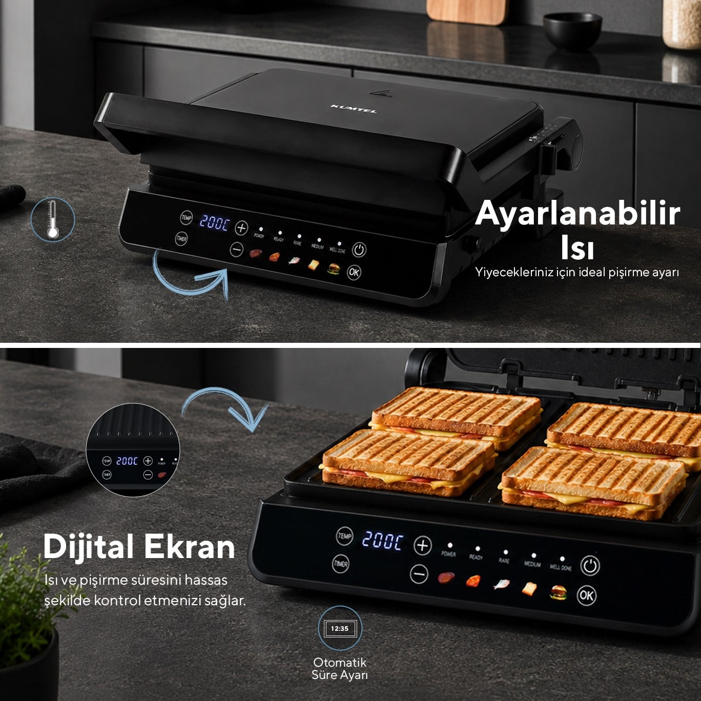 Kumtel Dijital Tost ve Izgara Makinesi 2000 W TTM-10
