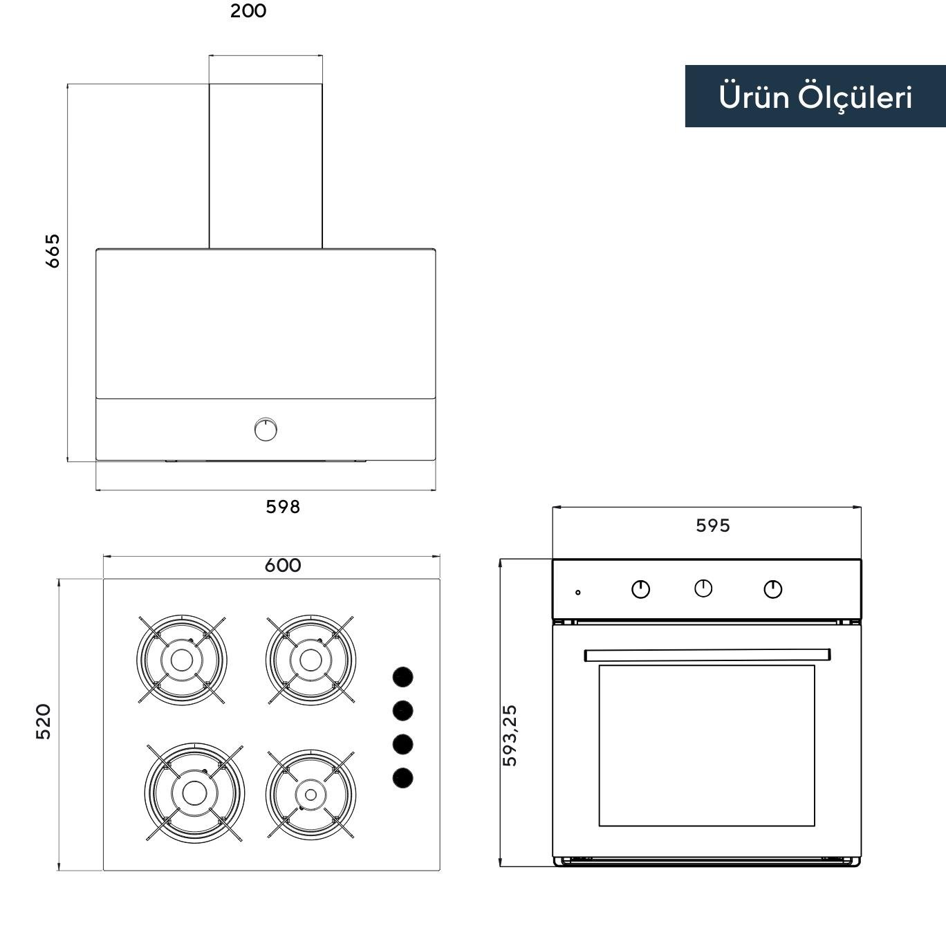 Kumtel Dizayn Antrasit (Gri) Cam Ankastre Set