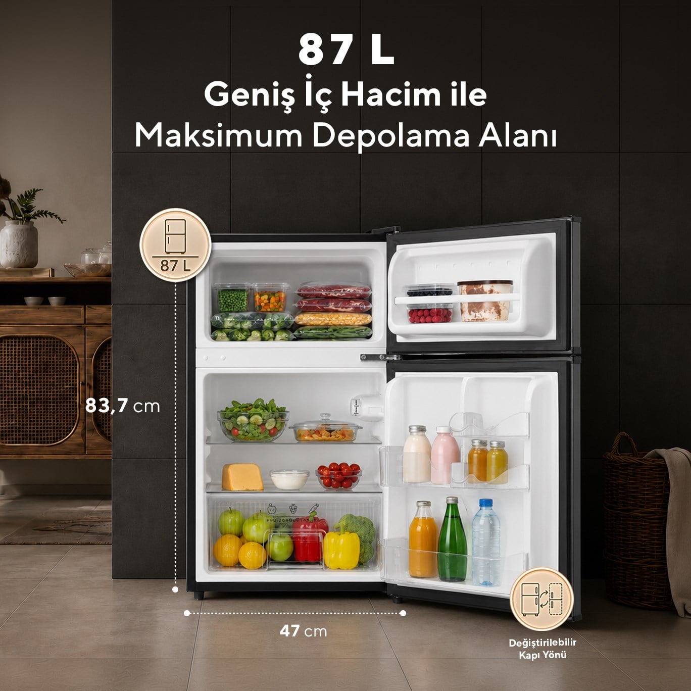 KUMTEL E SINIF 87L MİNİ BUZDOLABI SİYAH HTMF-90EB