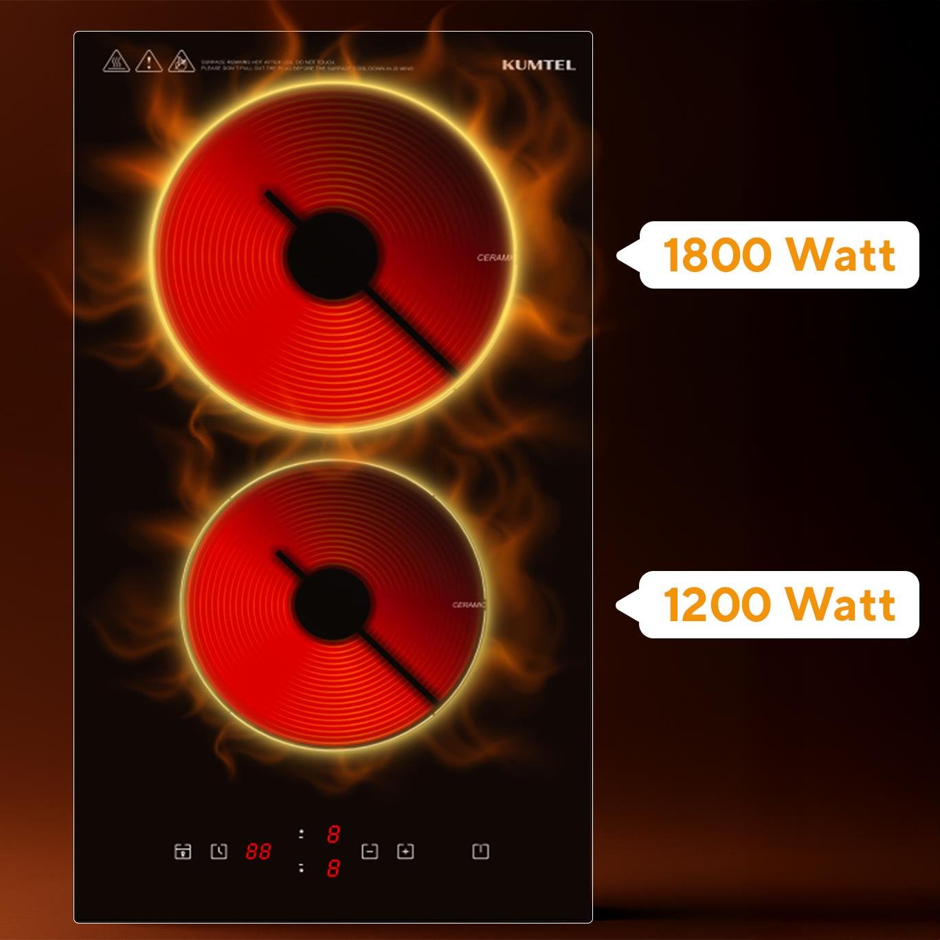 Kumtel Elektrikli Vitroseramik Siyah Cam İkili Ankastre Ocak HV3-02