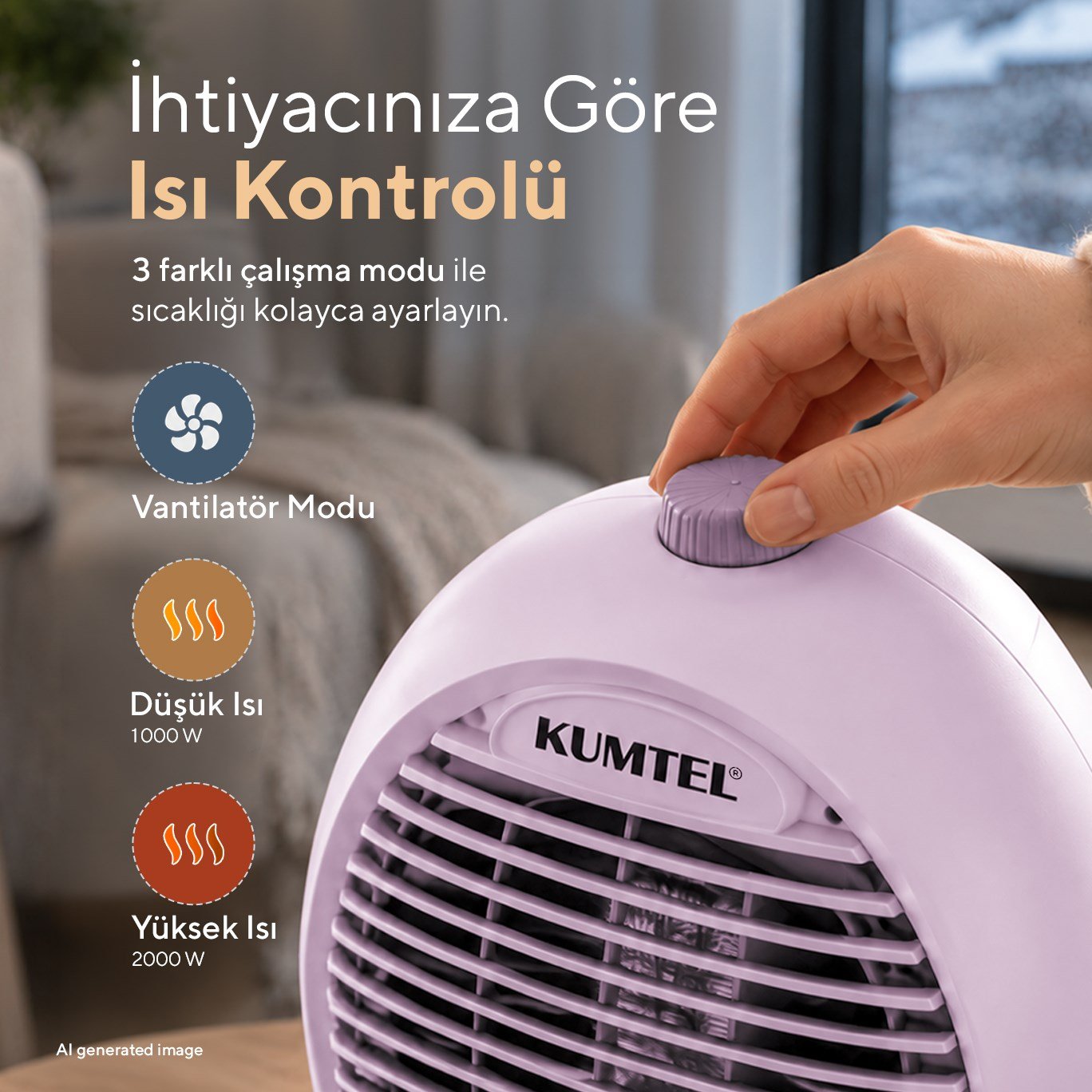 Kumtel Fanlı Isıtıcı 2000 W LX-6331 Lila