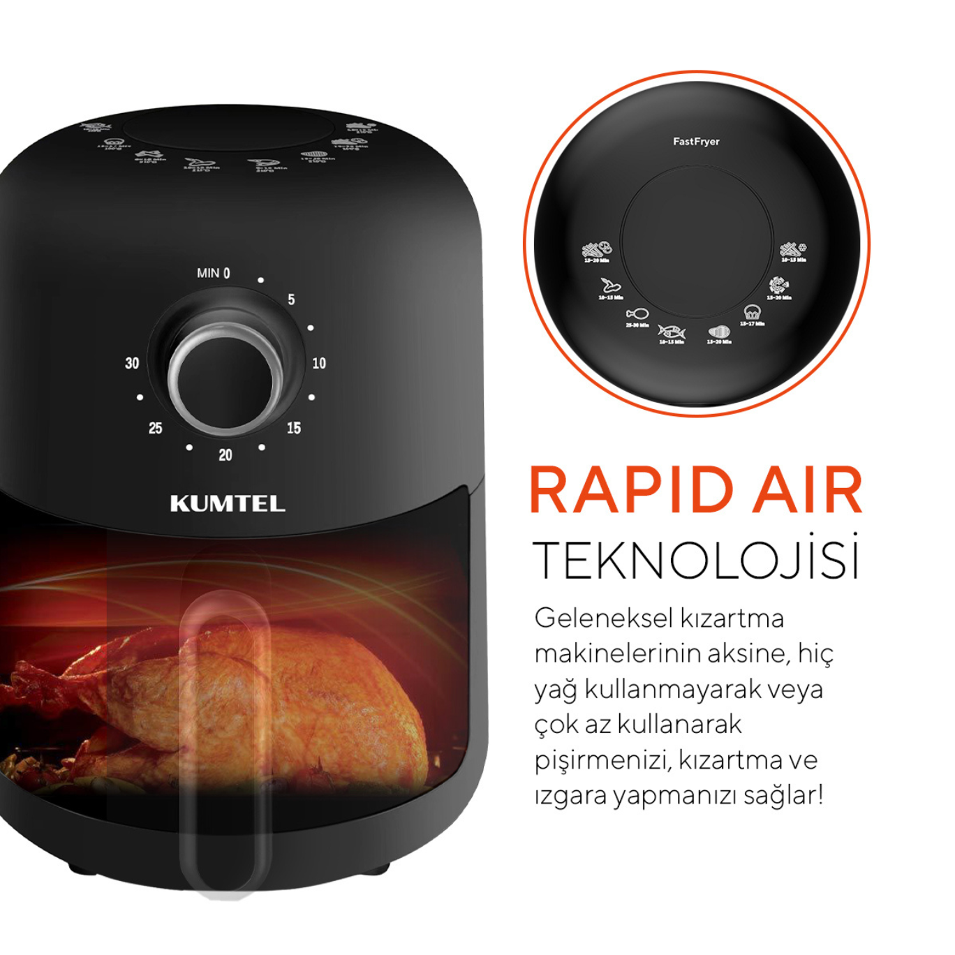 Kumtel Fastfryer 2 Litre ( Yağsız Fritöz Airfryer )