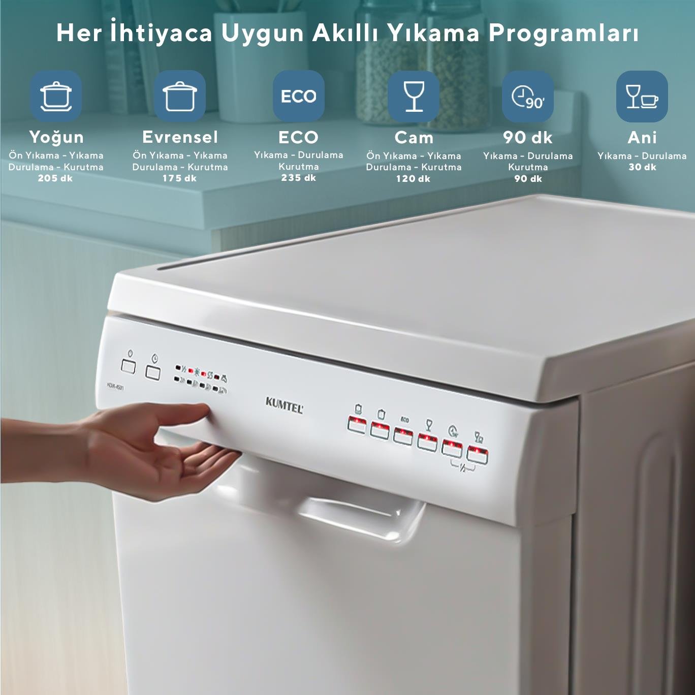 KUMTEL HDW-4501 6 Programlı 45 cm Solo Bulaşık Makinesi