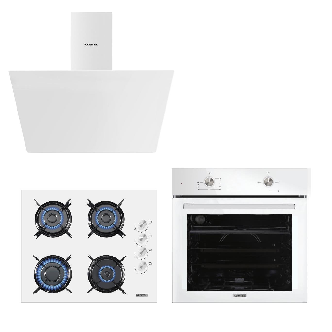 Kumtel Home Basic Beyaz Cam Ankastre Set