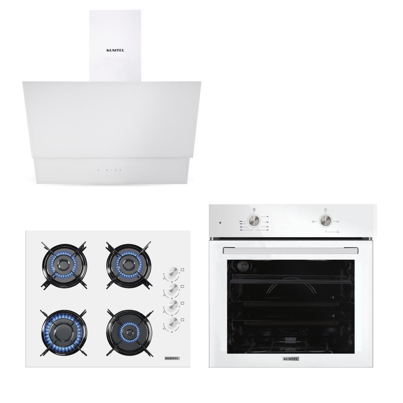 Kumtel Home Plus Beyaz Cam Ankastre Set