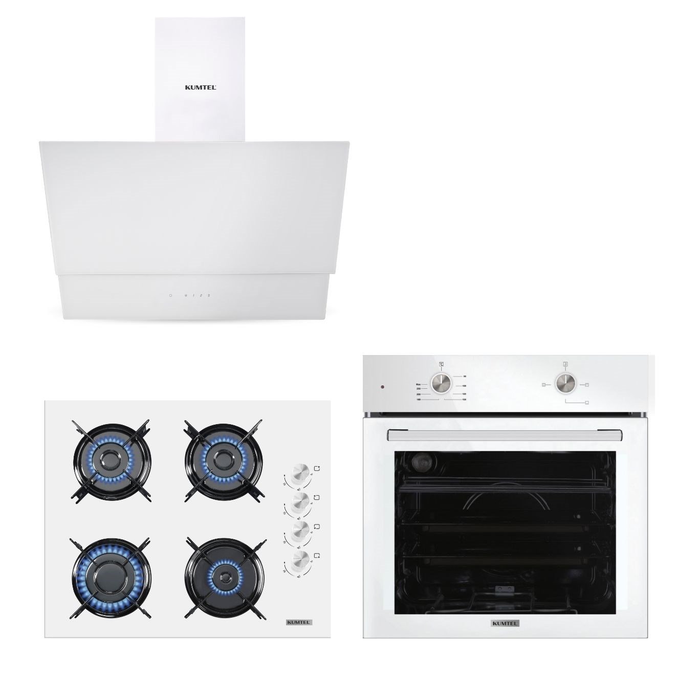 Kumtel Home Plus Beyaz Cam Ankastre Set